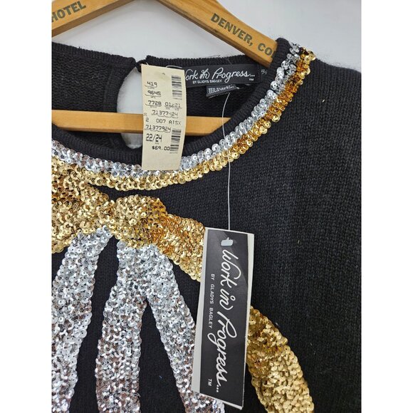 VTG New Work in Progress Black Sweater Womens 22/24 Silk Angora Lambswool Bow - Picture 4 of 6